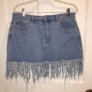 fringe denim skirt